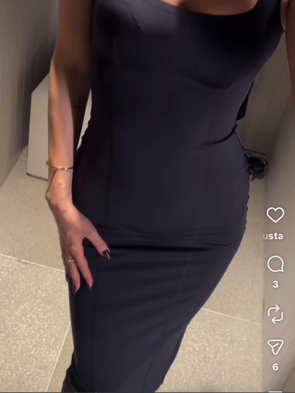 Zara Black Square-Neck Tank Midi Dress